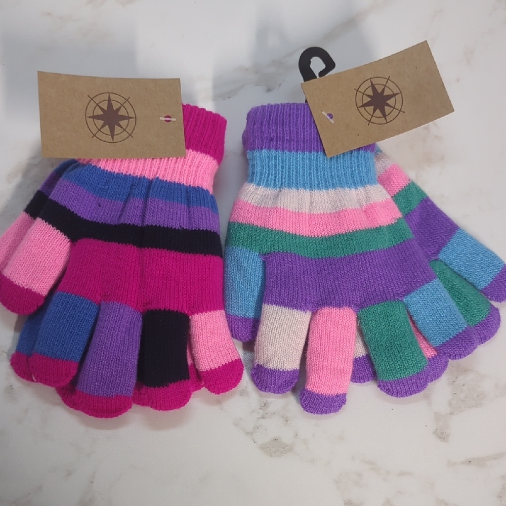 2 Pairs Colorful Striped Kids Gloves